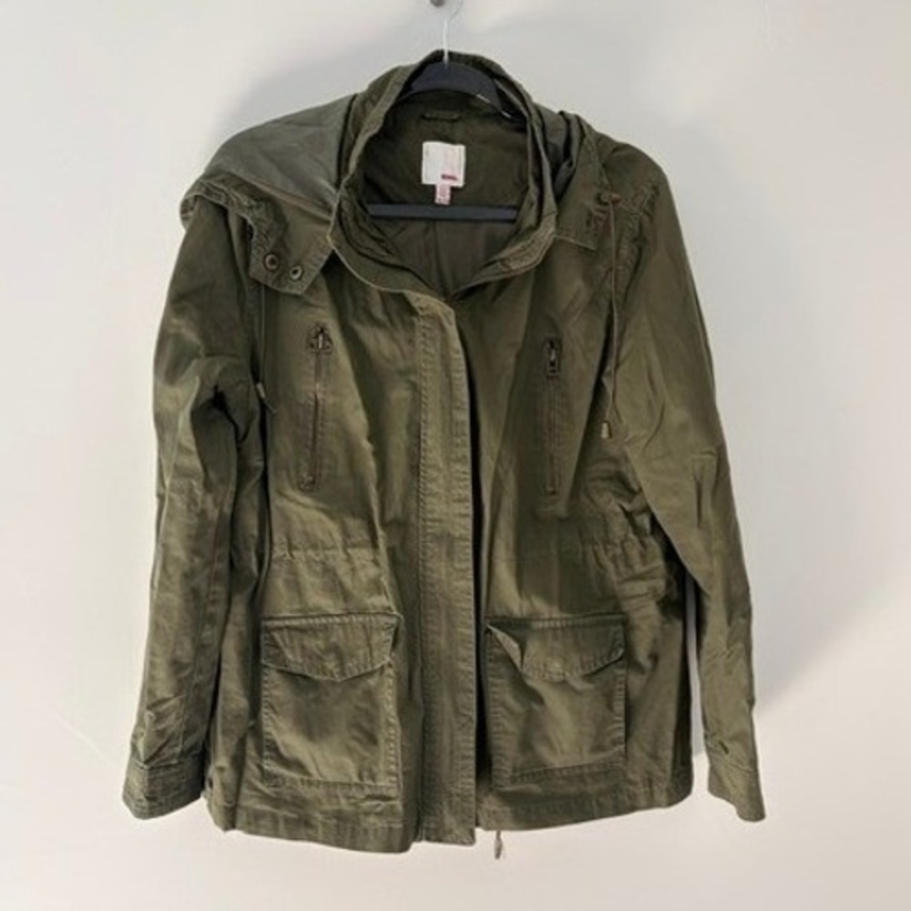 Bongo Olive Green Utility Anorak Jacket Womens XL Cargo Field Coat with Hood